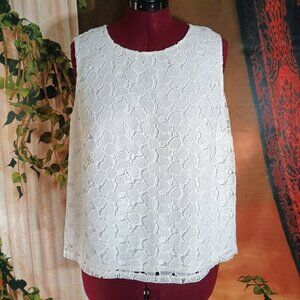 NWT: Calvin Klein Sz 0X White Floral Lace Sleeveless Shell Top Blouse Zipper